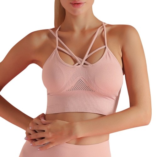 

Women Sports Bra Hollow Out Criss-cross Strappy Removable Padded Athletic Workout Yoga Running Crop Tops