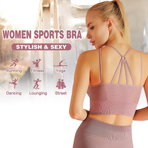 

Women Sports Bra Hollow Out Criss-cross Strappy Removable Padded Athletic Workout Yoga Running Crop Tops
