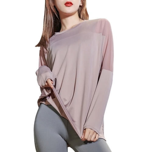 

Women Sports Shirt O Neck Long Sleeve Mesh Splicing Breathable Quick-Drying Moisture-Wicking Running Gym Yoga Sportswear