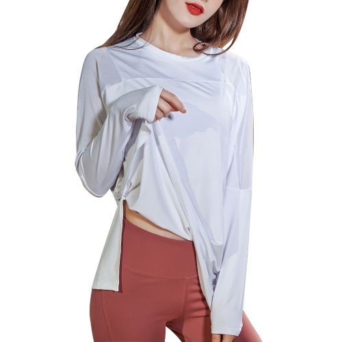 

Women Sports Shirt O Neck Long Sleeve Mesh Splicing Breathable Quick-Drying Moisture-Wicking Running Gym Yoga Sportswear