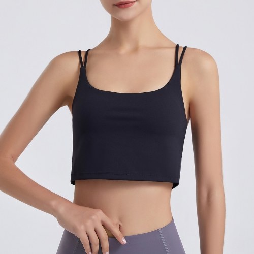 

Women Sport Bra Double-Layer Crossed Spaghetti Wireless Padded Running Gym Yoga Dance Sport Cami Tank Top