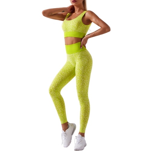 2PCS Frauen Leopardenmuster BH Hohe Taille Leggings Nahtlose Fitness Running Gym Sports Set