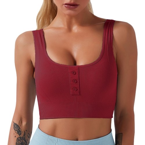 

Women Sports Bra Buttoned Front U Neck Removable Padded Breathable Moisture-wicking Crop Tank Tops