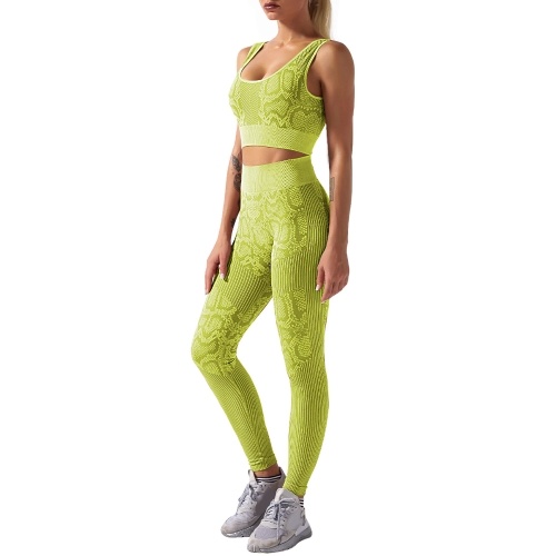 

Women Sport Bra and Leggings Set Print Cycling Yoga Pants High Waist Tights for Gym Home Streets 2Pcs