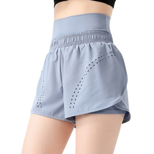

2 in 1 Women Sport Shorts Hollow Out Quick Dry High Waist Fitness Gym Workout Yoga Short Pants