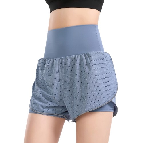 Frauen 2-in-1 Yoga Shorts Hohe Taille Breiter Bund Atmungsaktiver Stoff Laufen Tanzen Fitness Sport Shorts