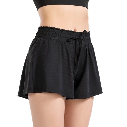 

Women 2-in-1 Sports Shorts High Waist Breathable Quick-drying Drawstring Running Fitness Sportswear