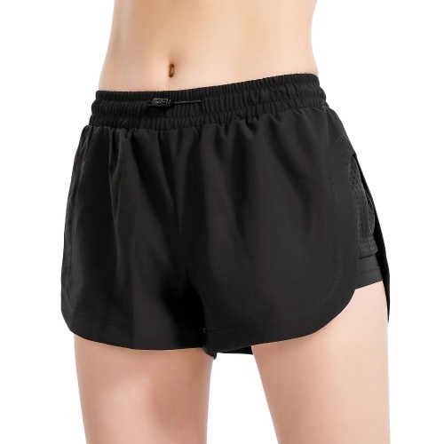 Pantaloncini sportivi da donna 2 in 1 con vita elastica in rete Quick Dry Fitness Gym Workout Yoga Short Pants