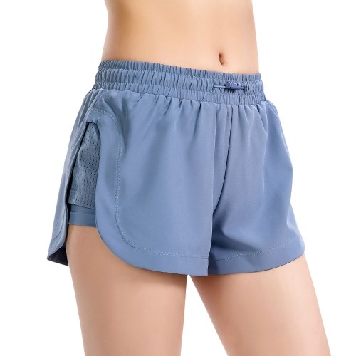 

2 in 1 Women Sport Shorts with Mesh Elastic Waist Quick Dry Fitness Gym Workout Compression Yoga Short Pants