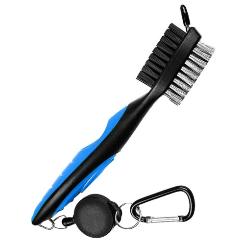 

Golf Club Brush Dual Brush Heads Retractable Zip-line Cord Golf Club Groove Cleaning Tool