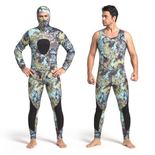 

Men 3mm Neoprene Swim Wetsuits 2-Piece Hooded Long Sleeve Diving Suit for Scuba Snorkel Spearfishing Surfing Jumpsuit Swimsuit