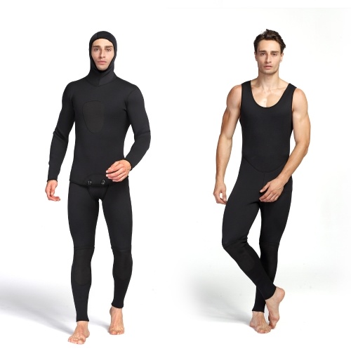 Men 3mm Neoprene Swim Wetsuits 2-Piece Hooded Long Sleeve Diving Suit for Scuba Snorkel Spearfishing Surfing Jumpsuit Swimsuit