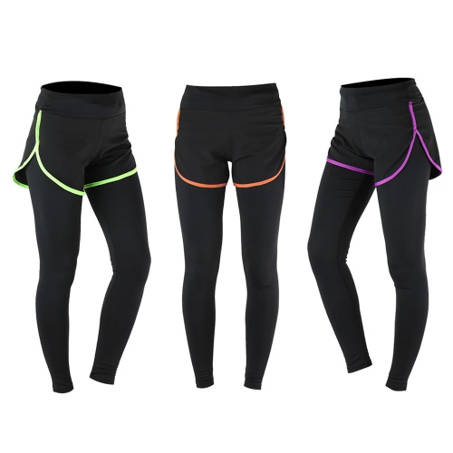 

ARSUXEO Women's Gym Sport Yoga Leggings Fake Two Piece Slim Full Length Pants