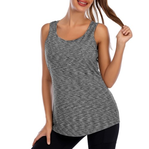 

Women Sleeveless Round Neck Loose Fit Workout Tank Top with Built in Bra Activewear for Yoga Running Sports Fitness