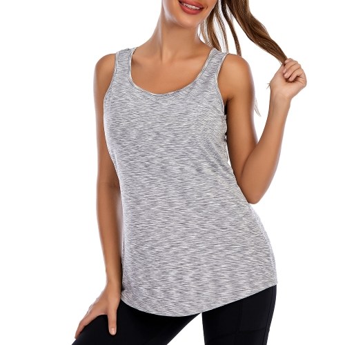 

Women Sleeveless Round Neck Loose Fit Workout Tank Top with Built in Bra Activewear for Yoga Running Sports Fitness