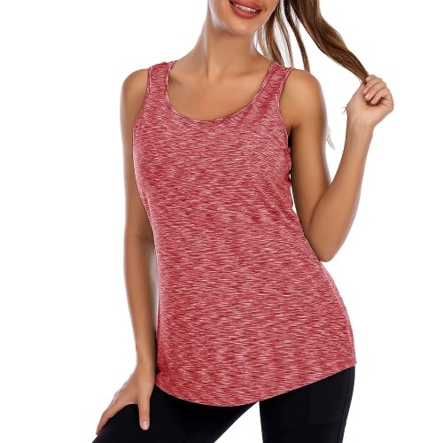 

Women Sleeveless Round Neck Loose Fit Workout Tank Top with Built in Bra Activewear for Yoga Running Sports Fitness
