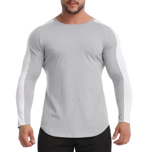 

Men Long Sleeve T-shirt O Neck Splicing Plus Size Fitness Sport Shirts