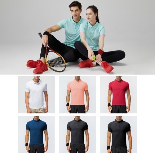 

Men Women Sport Shirt Short Sleeve Buttoned Collar T-shirts for Tennis Golf Running