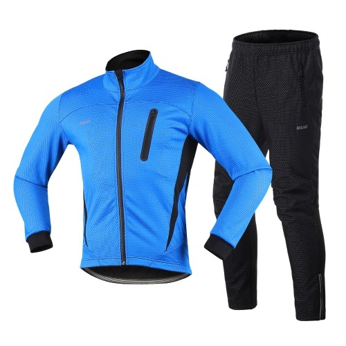 

Men Winter Cycling Clothing Set Long Sleeve Windproof Bicycle Jersey with Pants Outdoor Cycling Running Sports Jacket Activewear