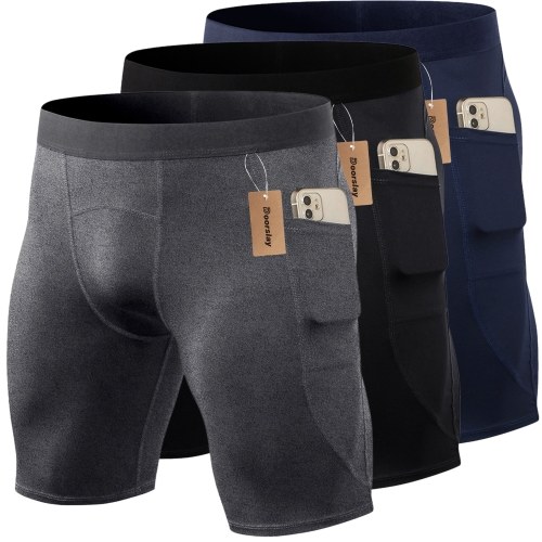 

3 Pack Men Sports Shorts Active Workout Underwear Men Compression Shorts Quick Dry Shorts with Pocket