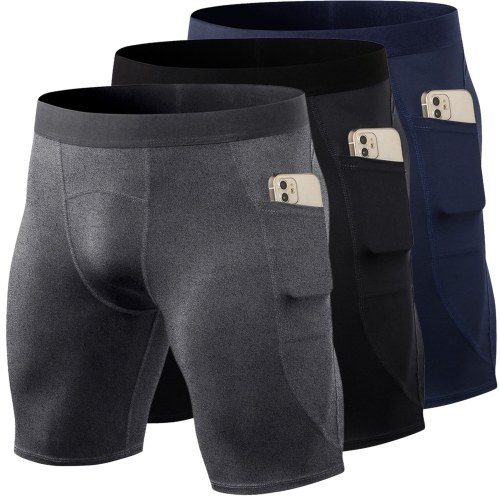 

3 Pack Men Sports Shorts Active Workout Underwear Men Compression Shorts Quick Dry Shorts with Pocket