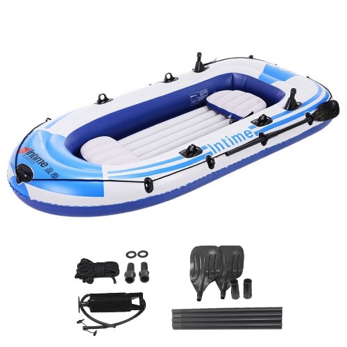 Intime 4 People PVC Inflatable Boat Water Sports Dinghy Fishing Rowing Raft Outdoor River Lake Kayak with 2 Paddle Oars