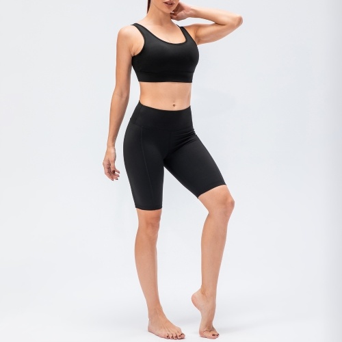 

Women Yoga Bra Shorts Set Padded Wide Waistband Workout Pilates Running Sports 2PCS