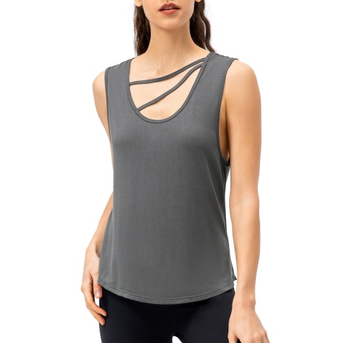 

Women Sport Tank Tops Sleeveless Quick Drying Two Ways Loose Running T-shirt