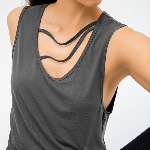 

Women Sport Tank Tops Sleeveless Quick Drying Two Ways Loose Running T-shirt