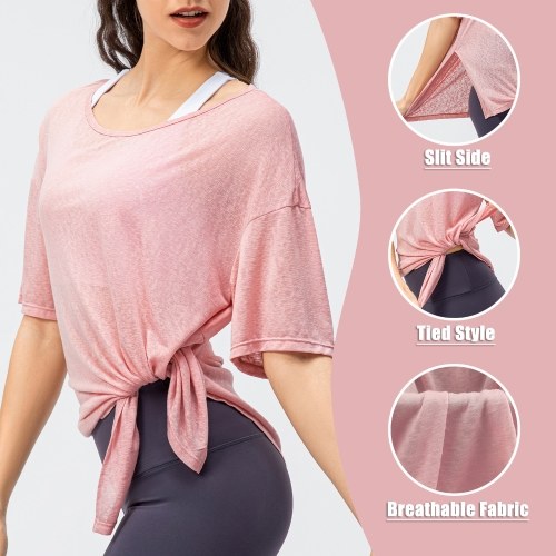 

Women Loose T-shirt Half Sleeves Slit Side Cover Ups for Sports
