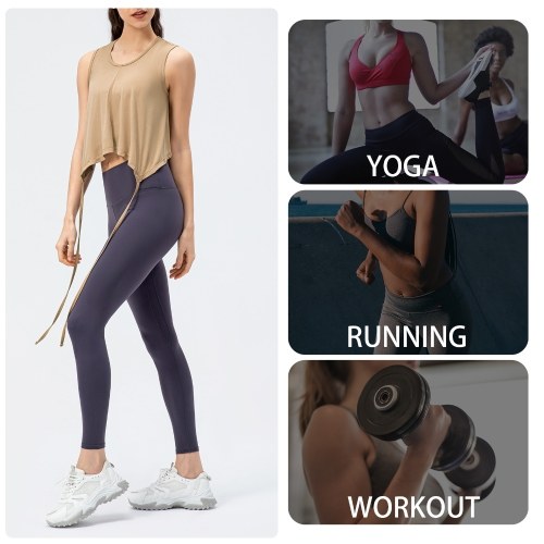 Women Crop Tank Tops Tied Hem Sleeveless Running T-shirt Vests for Workout Sports