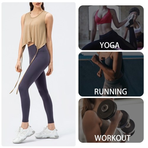 

Women Crop Tank Tops Tied Hem Sleeveless Running T-shirt Vests for Workout Sports