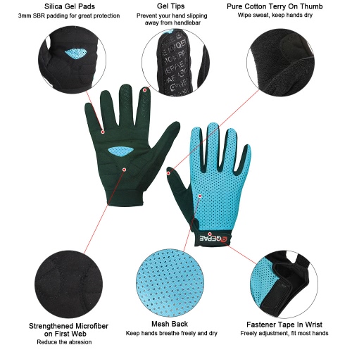 

QEPAE Full Finger Gloves Sports Breathable Riding Cycling Gloves Shock Absorbent Wear-resistant