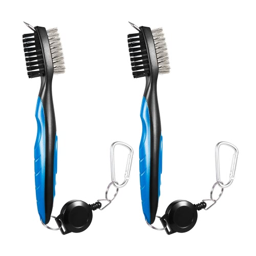 

2 Pack Multifunctional Golf Brush Golf Groove Cleaner Wire Scrub Brush Golf Club Cleaning Brush with Retractable Zip-line