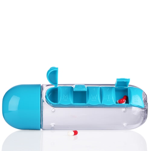 

Portable 600ml Sports Plastic Creative Water Bottle Combine Daily Pill Boxes Organizer Drinking Bottles Leak-Proof Tumbler Cup Outdoor