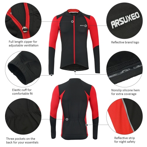 

Arsuxeo Outdoor Sports Men's Cycling Jersey Bike Bicycle Long Sleeve Slim Fit Compression MTB Clothing Shirt Jersey