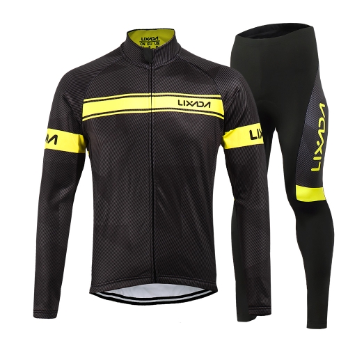 

Lixada Men's Winter Thermal Fleece Cycling Clothing Set Long Sleeve Windproof Cycling Jersey Coat Jacket with 3D Padded Pants Trousers
