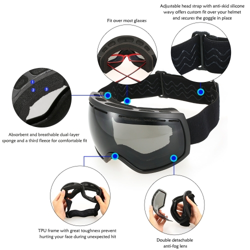 

Winter Skiing Goggle UV400 Protection Dual Lens Snowboard Goggles OTG Spherical Anti-fog Snow Skating Skiing Sports Goggle Detachable Lens Goggle