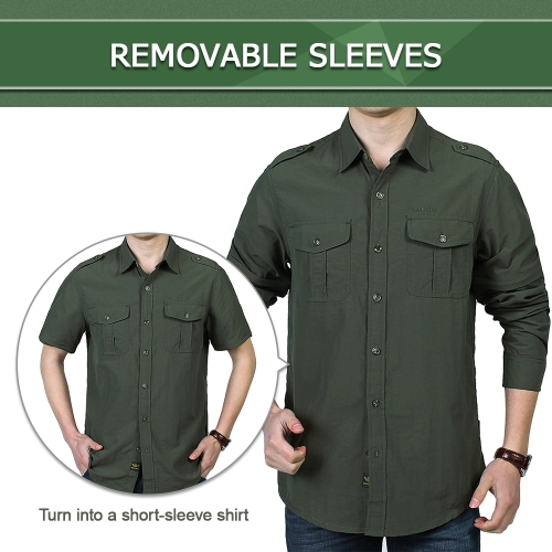 

Men's Outdoor Quick Drying Fishing Shirt with Removable Long Sleeve Summer Camping Hiking Work Shirt