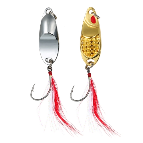 2PCS Fishing Metal Lures Artificial Lures Alumínio Alloy Sequins de peixe isca com penas Single Hook