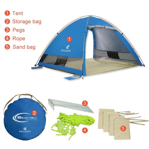 

Automatic Instant Pop Up Beach Tent Lightweight Outdoor UV Protection Tent Water Repellent Camping Tent Cabana Sun Shelter 3-4 People