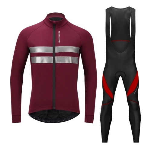 Men Cycling Jersey Set Bike Clothing Long Sleeve Thermal Fleece Winter Bike Jacket and 3D Padded Bib Pants Tights