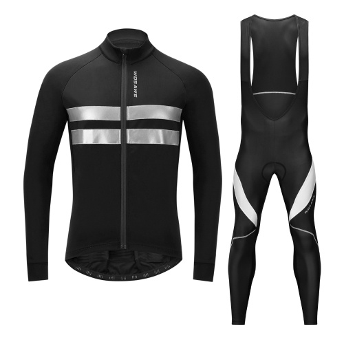 

Men Cycling Jersey Set Bike Clothing Long Sleeve Thermal Fleece Winter Bike Jacket and 3D Padded Bib Pants Tights