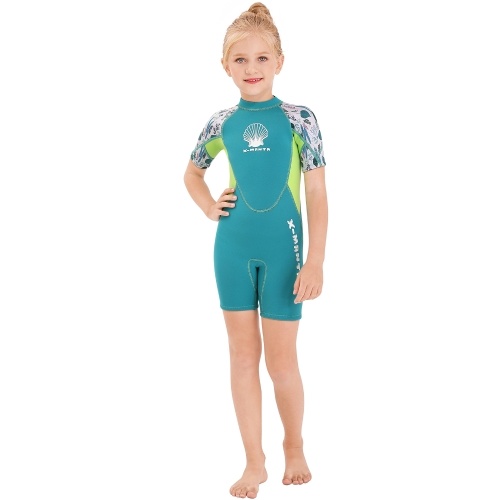 Girls Short Wetsuit One Piece Shorty Diving Swimsuit with Zipper Quick Dry Short Sleeves Surf Suit for Water Sports