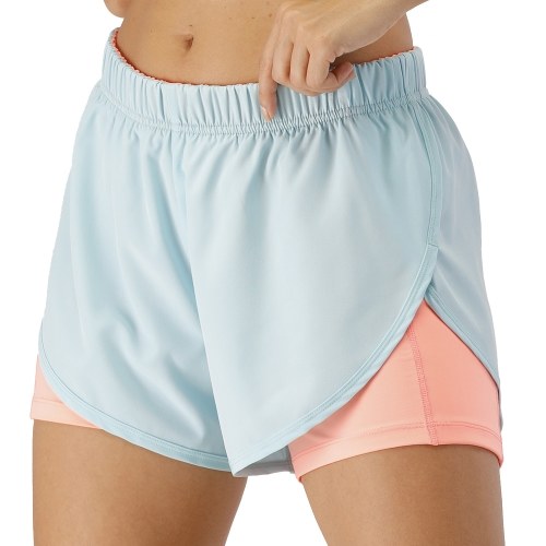 

Women Summer 2 in 1 Sports Shorts Quick Dry Phone Pocket Elastic Waist Drawstring Running Gym Fitness Shorts Sportswear
