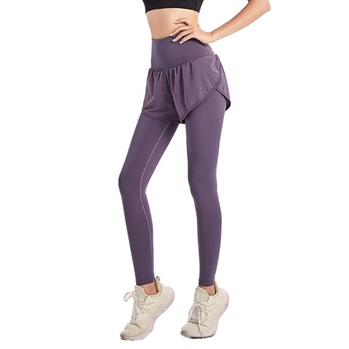 

Women 2-in-1 Sports Pants Wide Elastic Waistband Pocket Ankle Length Yoga Leggings Running Sports Trousers