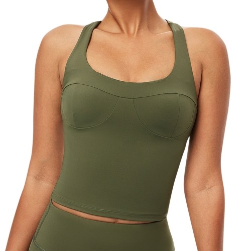 

Women Yoga Tank-Top Padded Quick-dry Skin-friendly Crisscross Strappy Back Sports Bra Shirt Sportswear