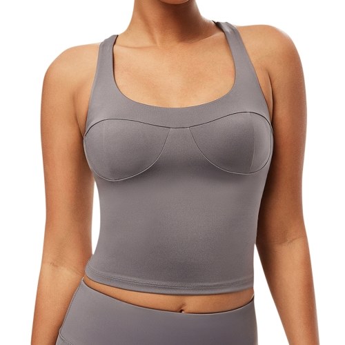 Women Yoga Tank-Top Padded Quick-dry Skin-friendly Crisscross Strappy Back Sports Bra Shirt Sportswear