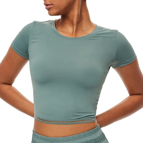 

Women Sport T-shirt Crop Top Bodycon O Neck Short Sleeve Quick-drying Breathable Running Gym Yoga Top
