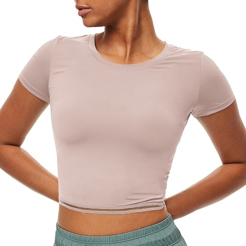 

Women Sport T-shirt Crop Top Bodycon O Neck Short Sleeve Quick-drying Breathable Running Gym Yoga Top